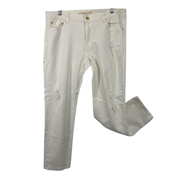 M Michael Kors Dillon Relaxed Ankle Jeans Women size 10 White Destressed Denim - Picture 1 of 14